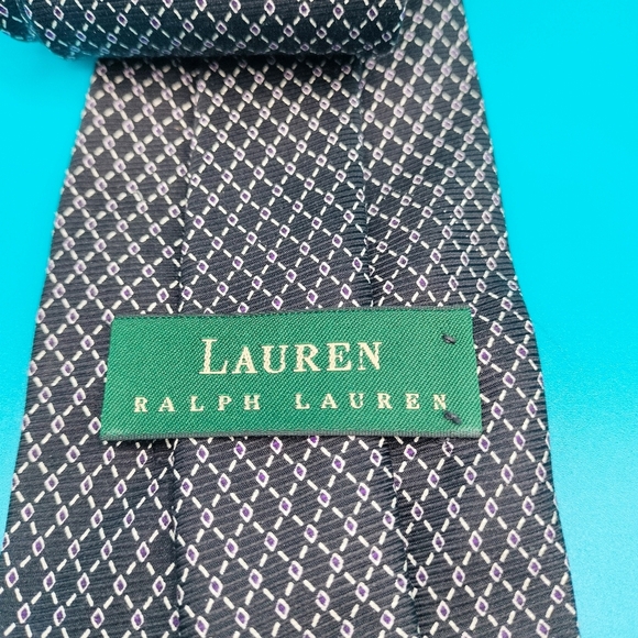 Lauren Ralph Lauren Silk Necktie Tie Geometric Pattern Black Hand Finished 56x3 - Picture 4 of 9